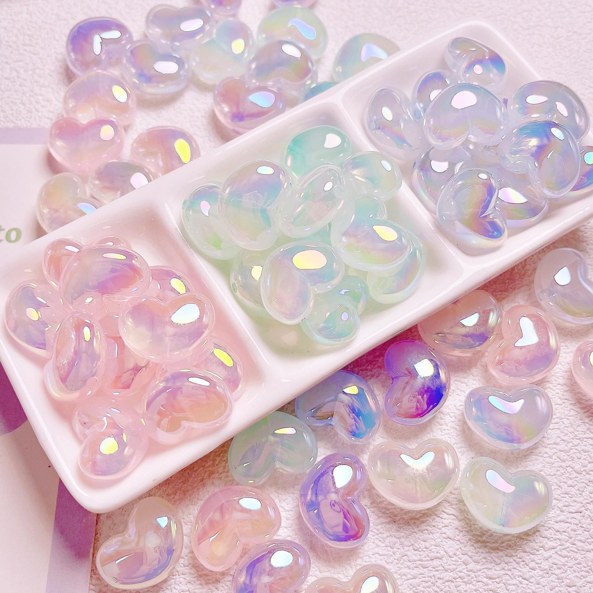 Jewelry Making Ideas With Beads - 10Pcs Heart Transparent Glitter AB Colors
