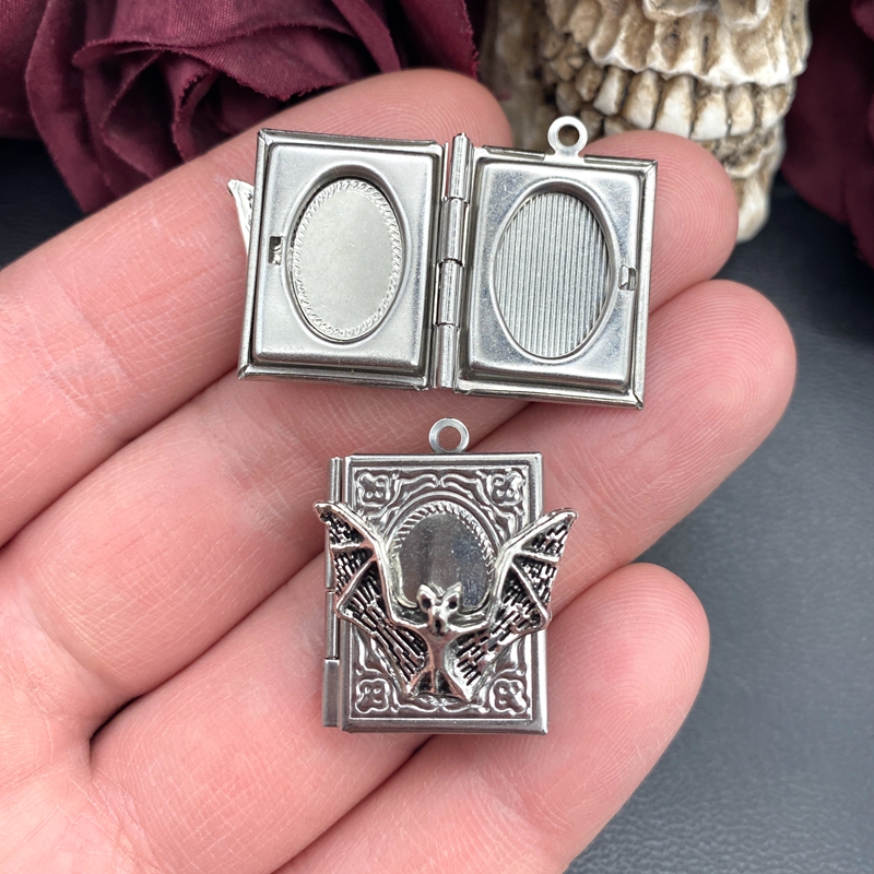 Jewelry Making Books - 2pcs 27*22mm Bat Book Locket Charms